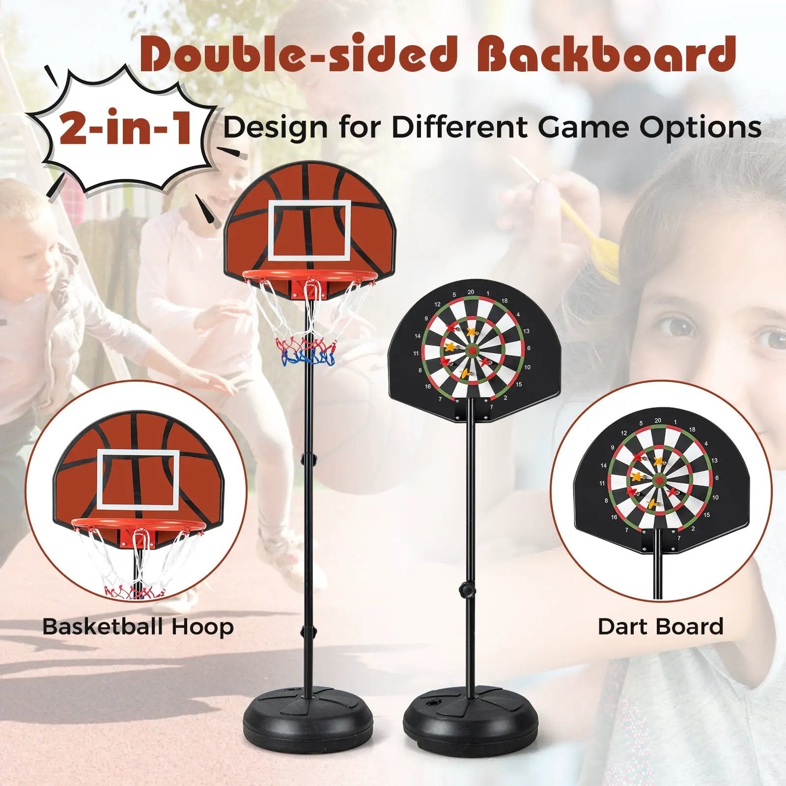 2-in-1 Height Adjustable Kids Basketball Hoop with Dart Board by DirectDeals
