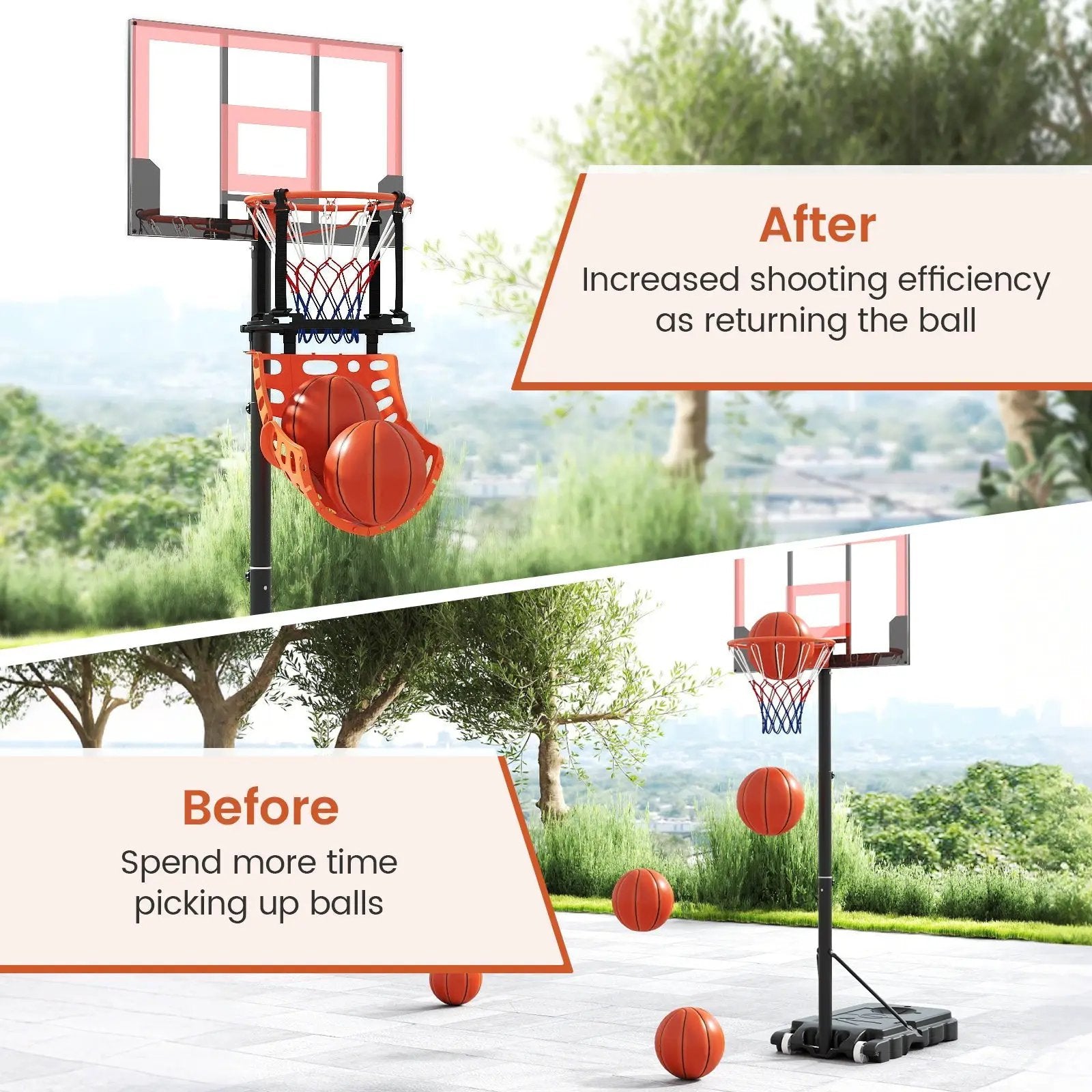 Basketball Return Attachment with 4 Tool-Free Detachable Hooks (Fit 18 Inch Rims) by DirectDeals