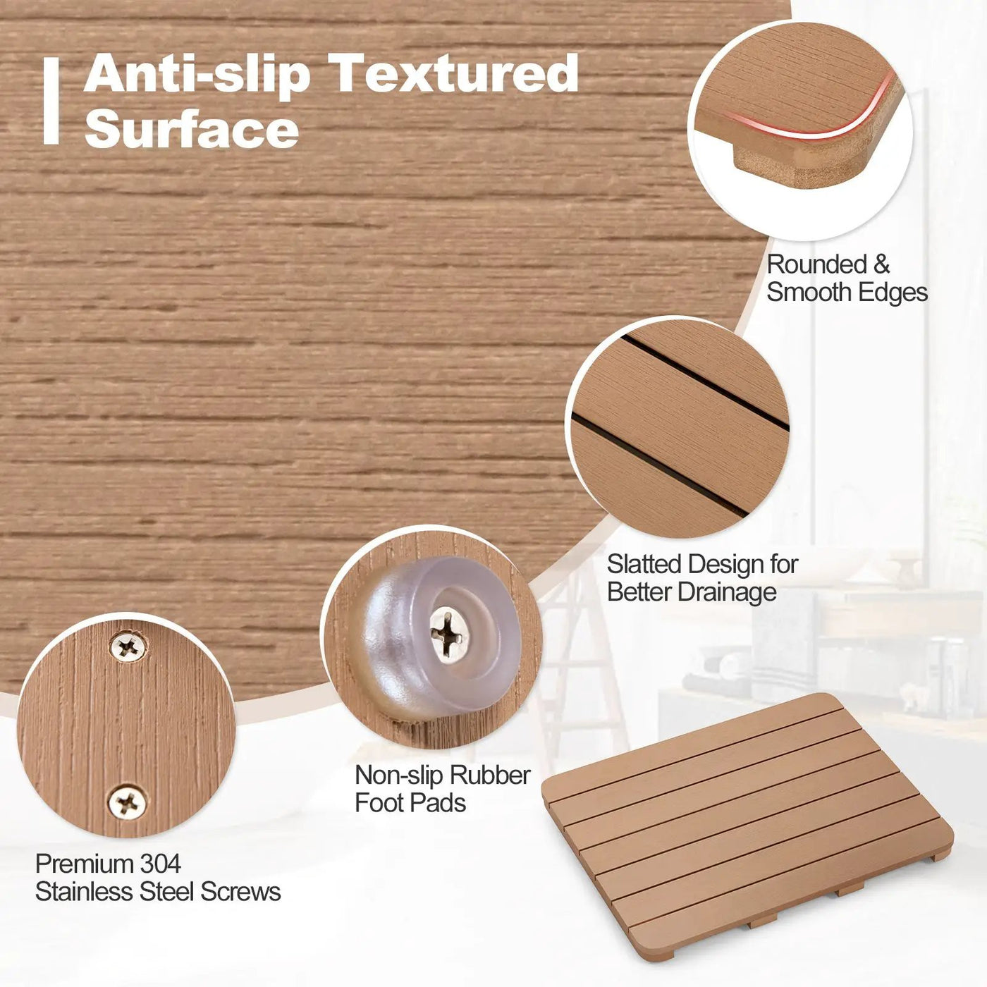 Waterproof HIPS Bath Spa Shower Mat with Non Slip Foot Pads by DirectDeals