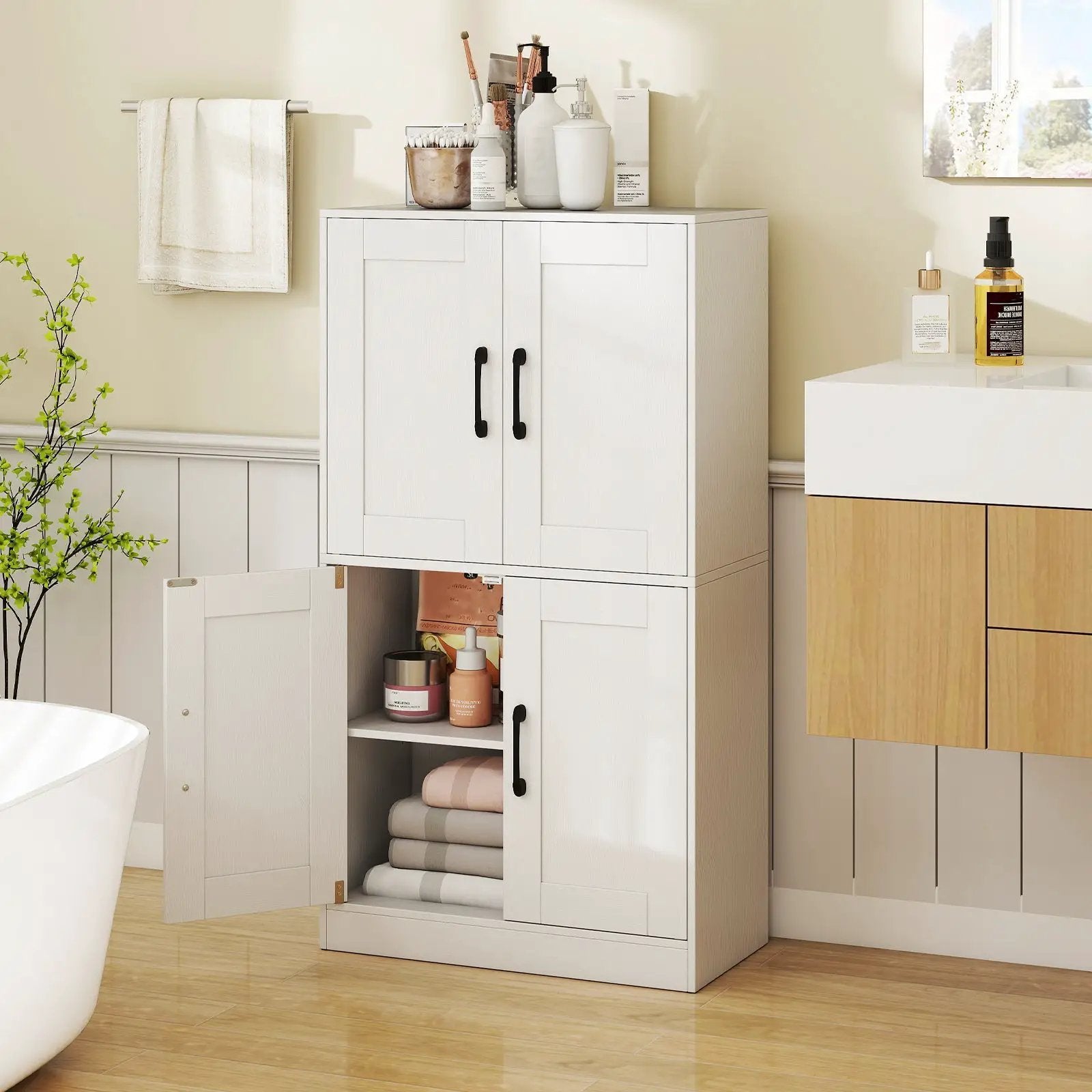 Bathroom Cabinet 43.5 inch Storage Cabinet with Doors and Adjustable Shelves by DirectDeals