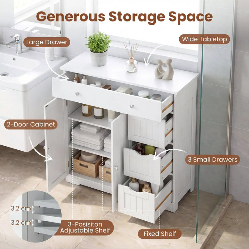 Bathroom Floor Cabinet with 4 Drawers and 2 Doors - White by DirectDeals