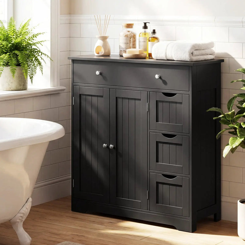Bathroom Floor Cabinet with 4 Drawers and 2 Doors - White by DirectDeals