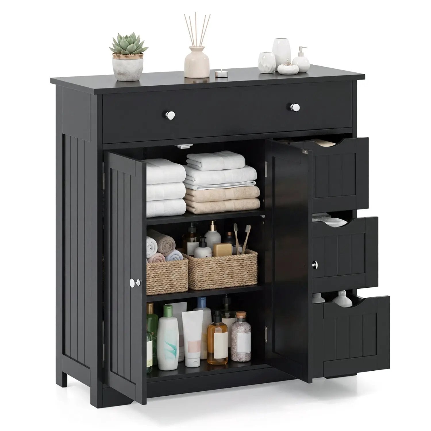 Bathroom Floor Cabinet with 4 Drawers and 2 Doors - White by DirectDeals