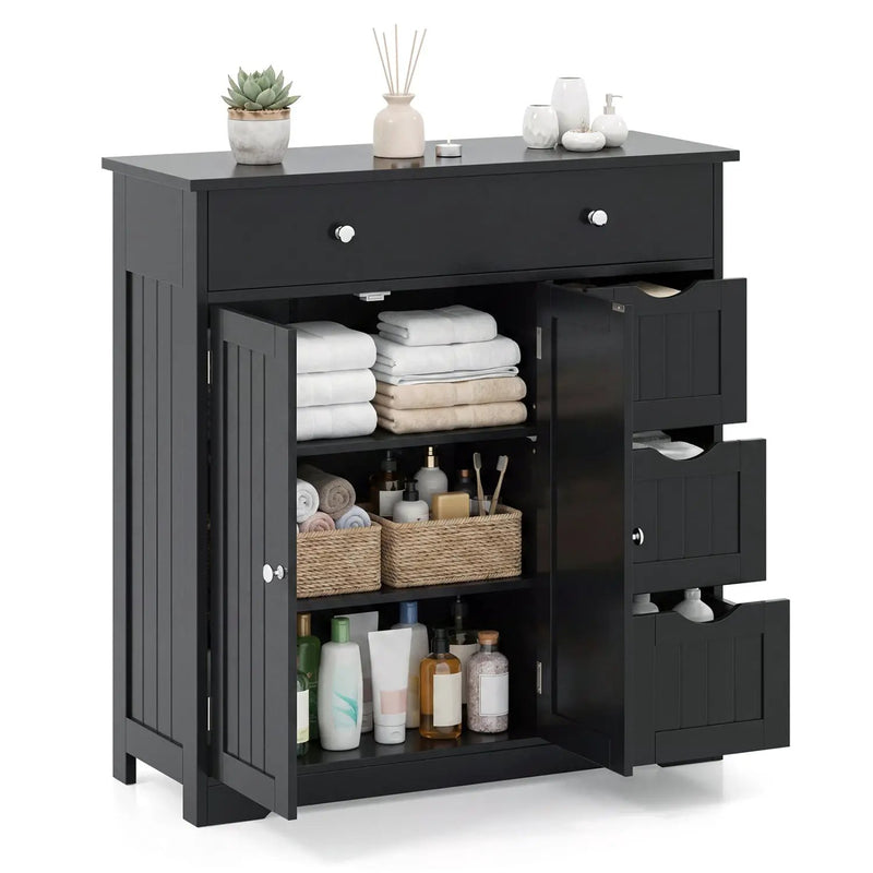 Bathroom Floor Cabinet with 4 Drawers and 2 Doors - White by DirectDeals