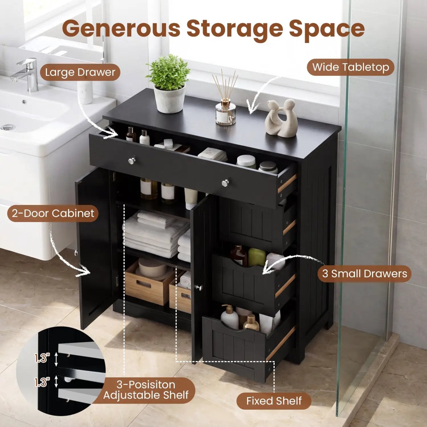 Bathroom Floor Cabinet with 4 Drawers and 2 Doors - White by DirectDeals