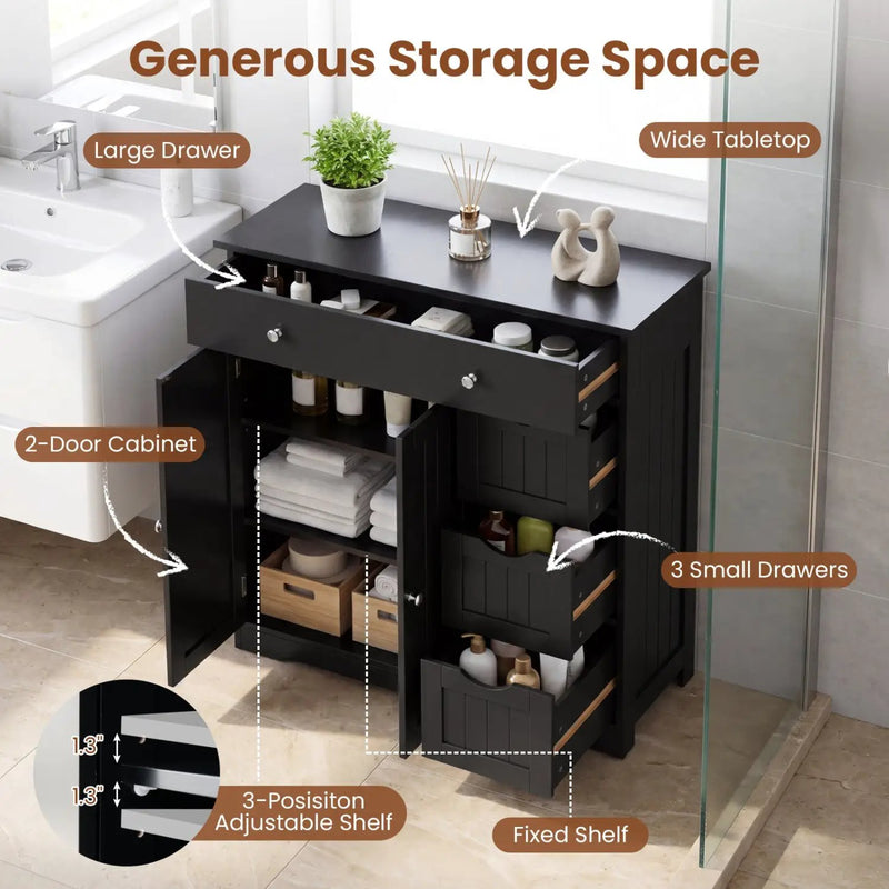 Bathroom Floor Cabinet with 4 Drawers and 2 Doors - White by DirectDeals
