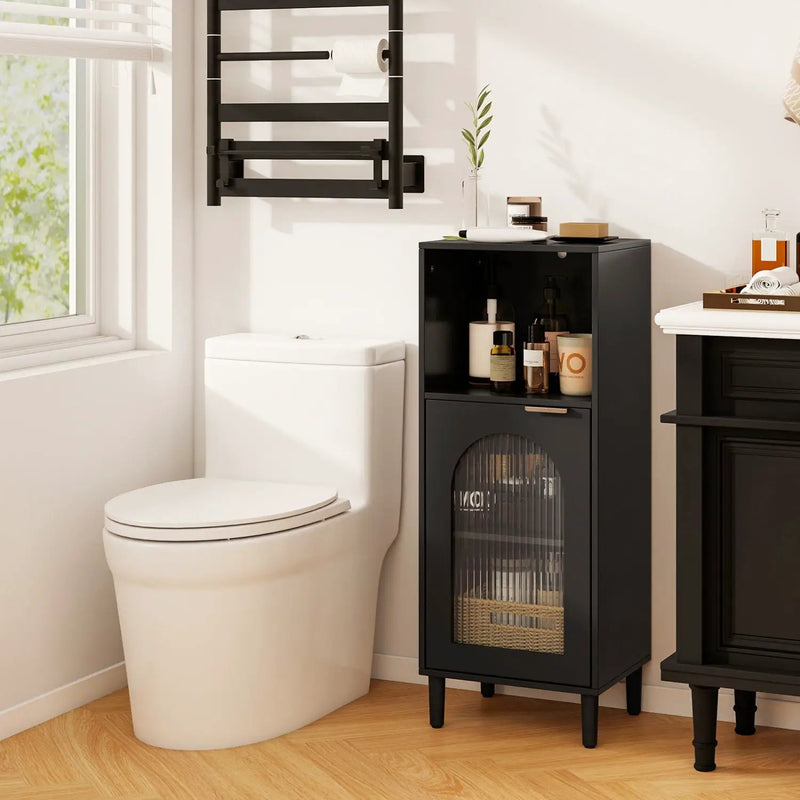 Bathroom Floor Cabinet with Adjustable Shelf and Glass Door by DirectDeals
