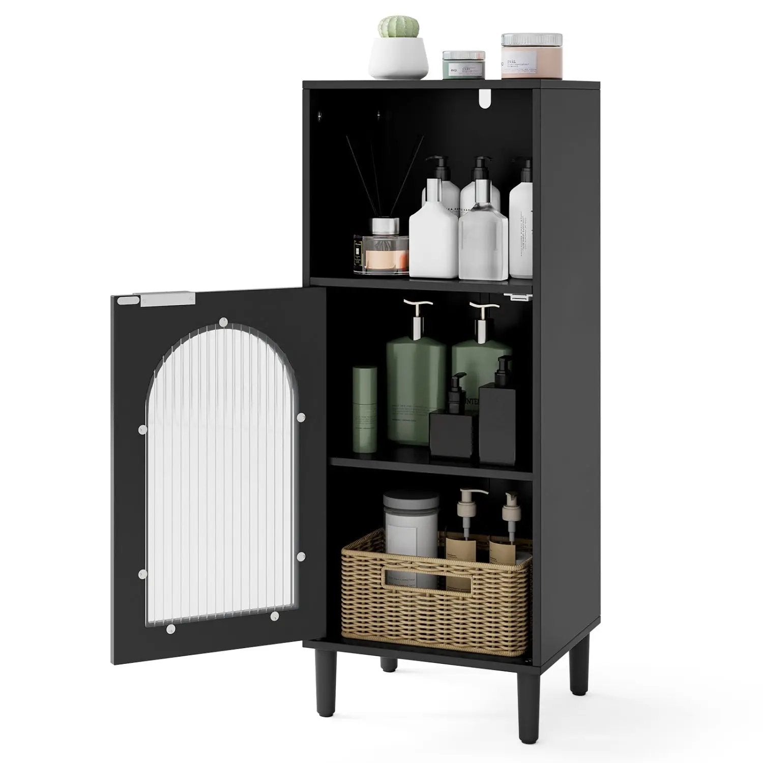 Bathroom Floor Cabinet with Adjustable Shelf and Glass Door by DirectDeals
