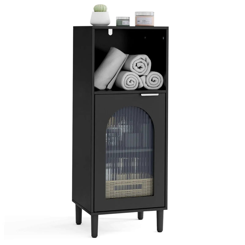 Bathroom Floor Cabinet with Adjustable Shelf and Glass Door by DirectDeals