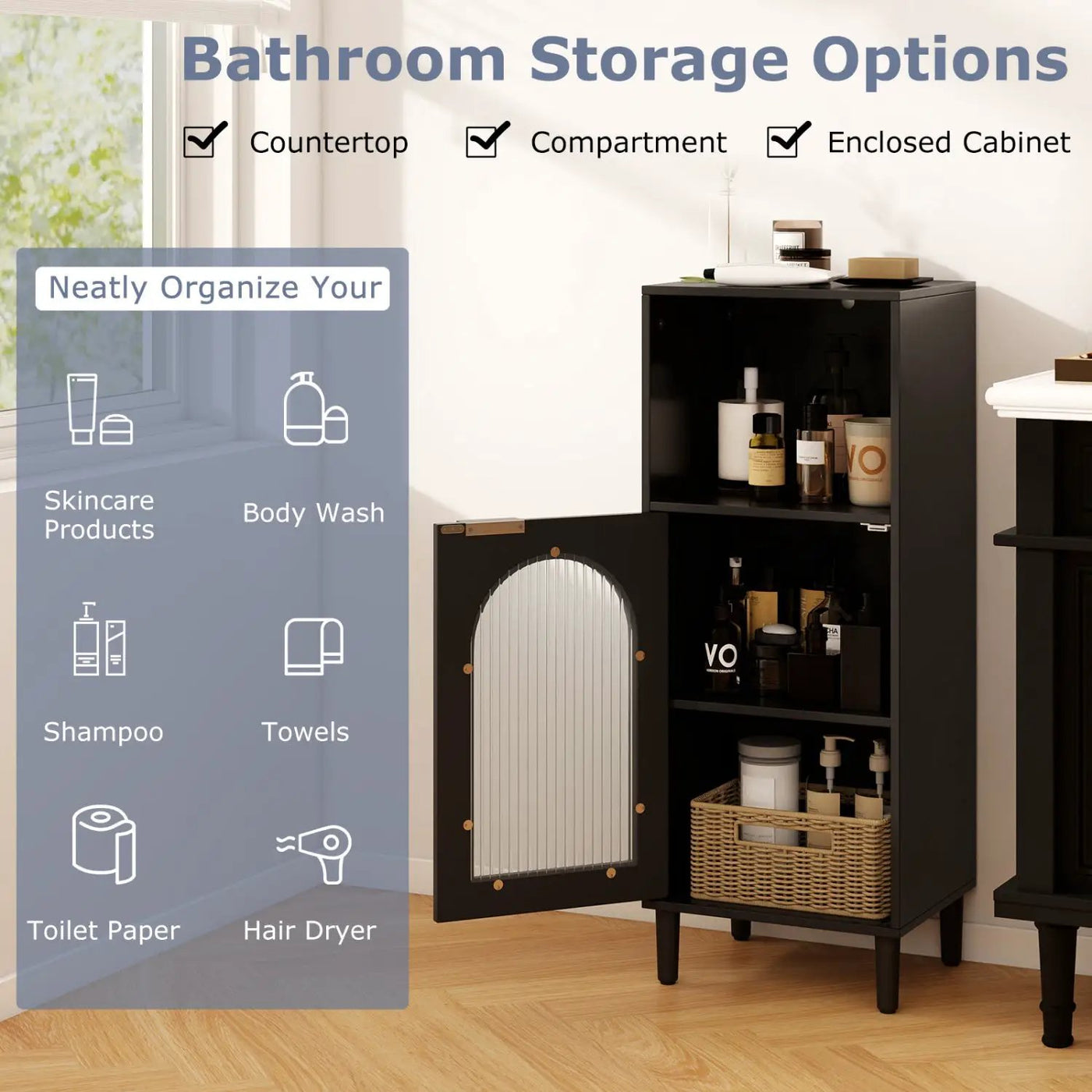 Bathroom Floor Cabinet with Adjustable Shelf and Glass Door by DirectDeals