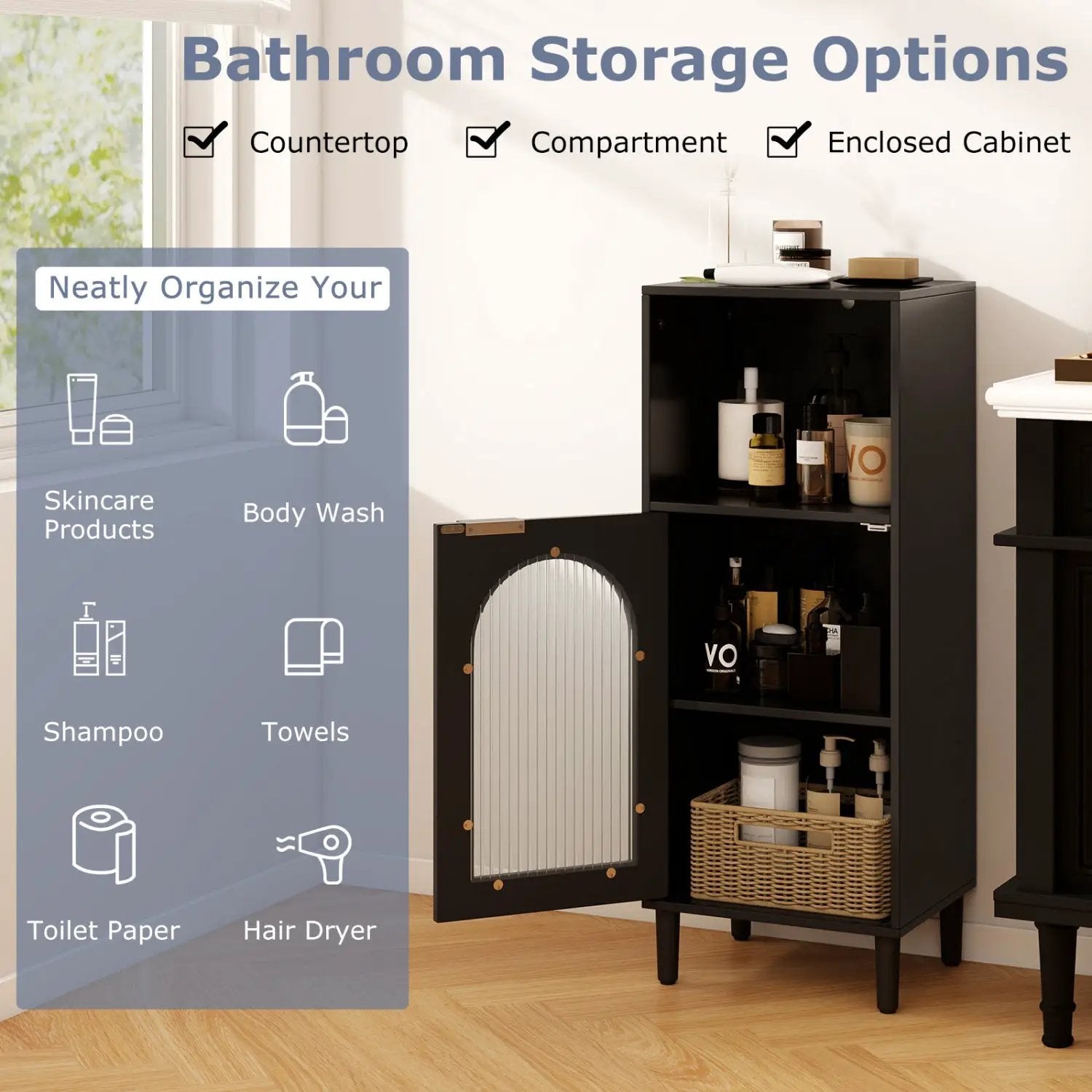 Bathroom Floor Cabinet with Adjustable Shelf and Glass Door by DirectDeals