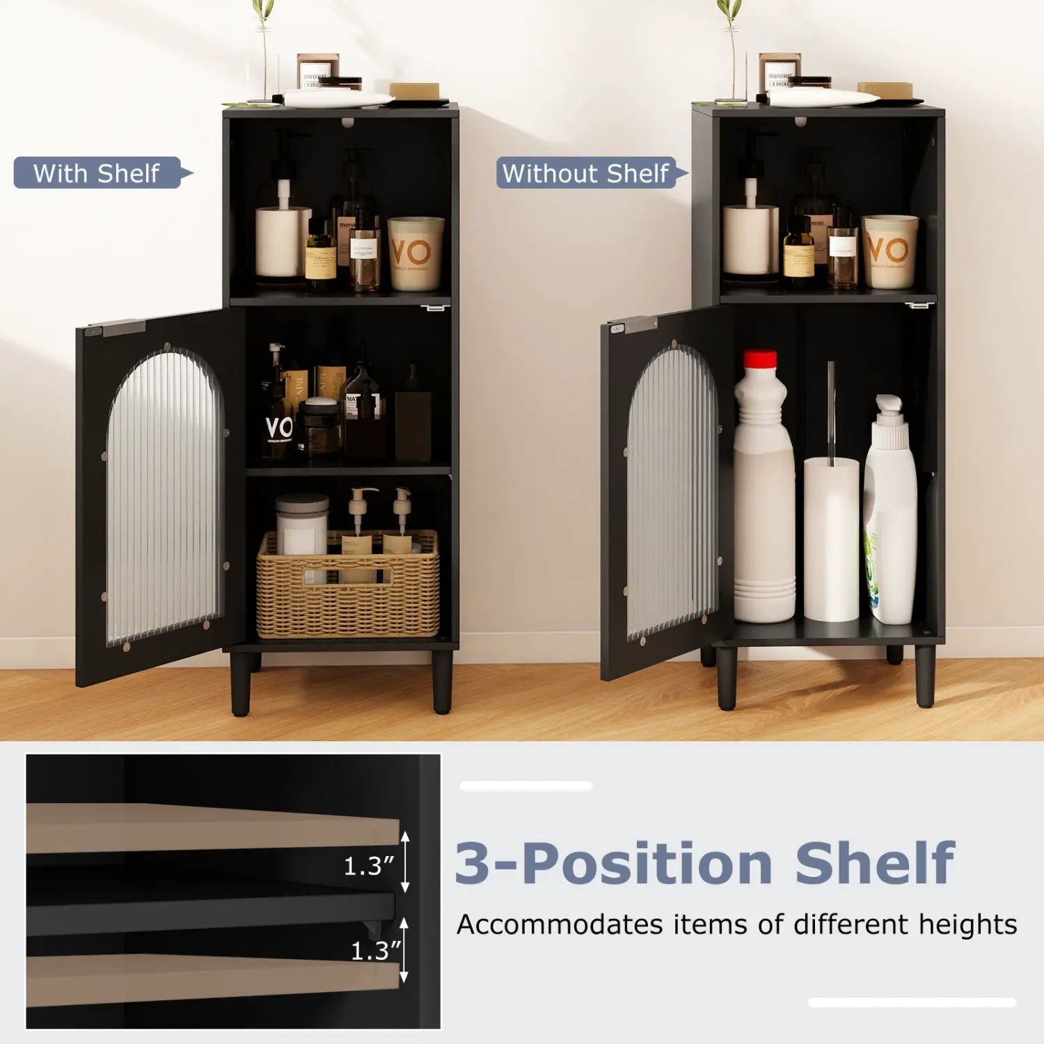 Bathroom Floor Cabinet with Adjustable Shelf and Glass Door by DirectDeals