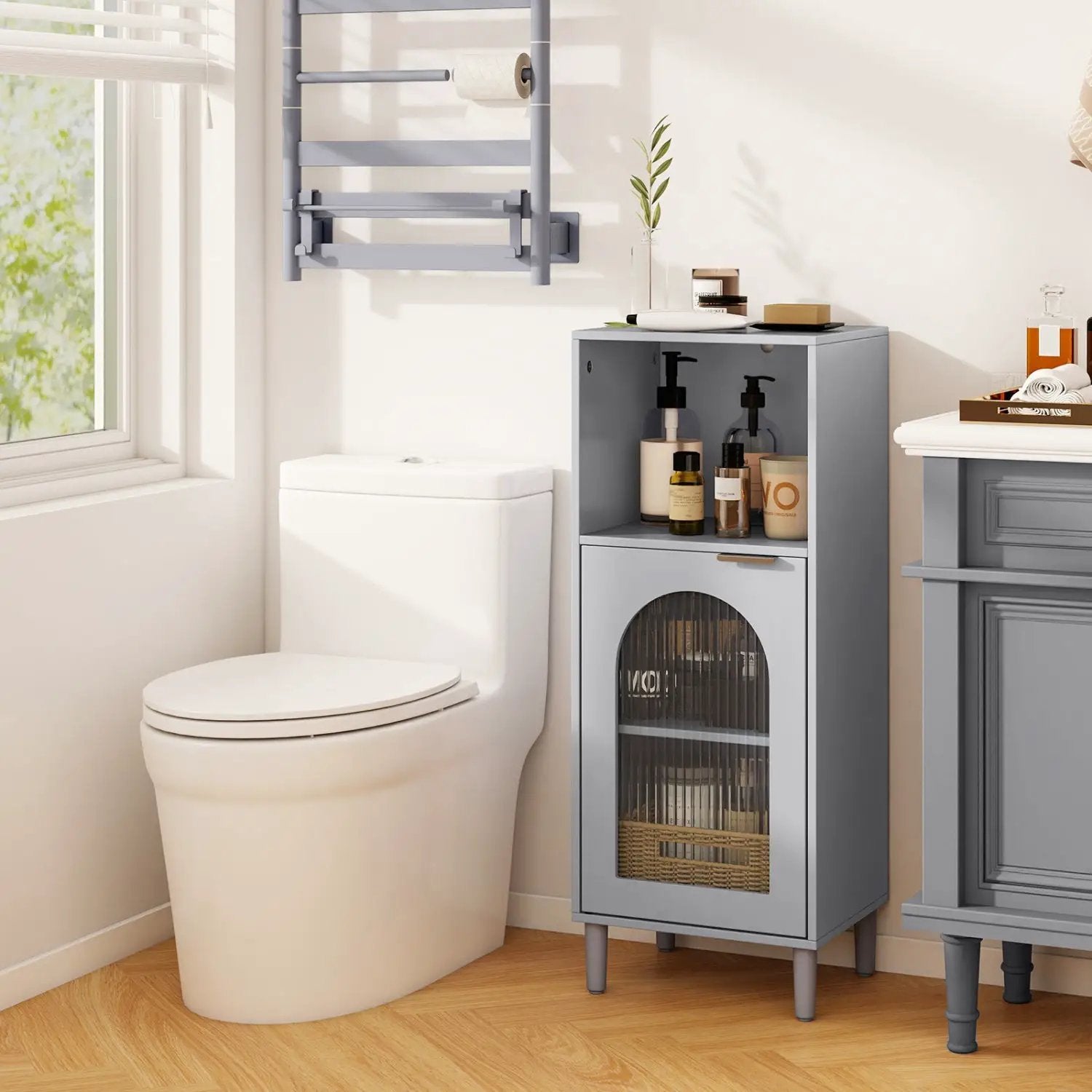Bathroom Floor Cabinet with Adjustable Shelf and Glass Door by DirectDeals