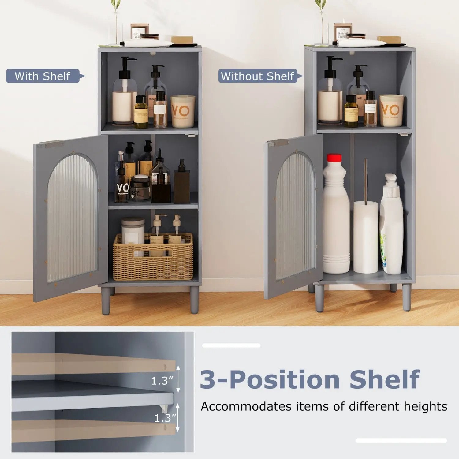Bathroom Floor Cabinet with Adjustable Shelf and Glass Door by DirectDeals