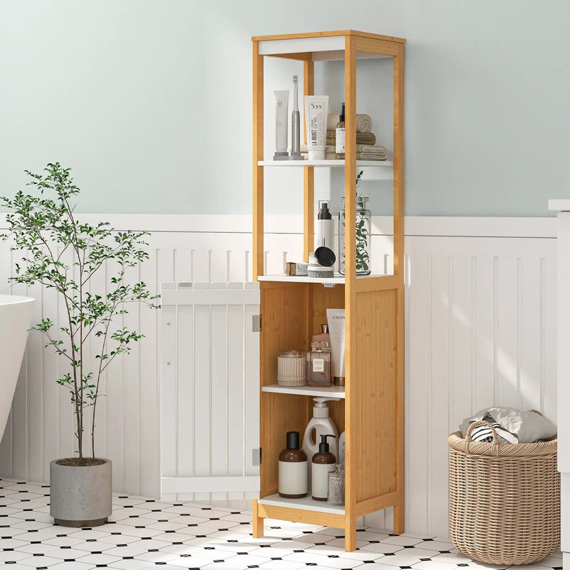 Bathroom Floor Cabinet with Door Shelves Adjustable Shelf-Natural by DirectDeals