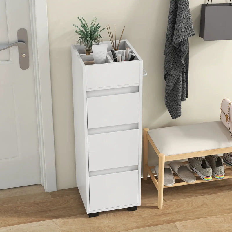 Bathroom Floor Cabinet with 3 Drawers 4 Top Dividers and 1 Towel Rack-White by DirectDeals