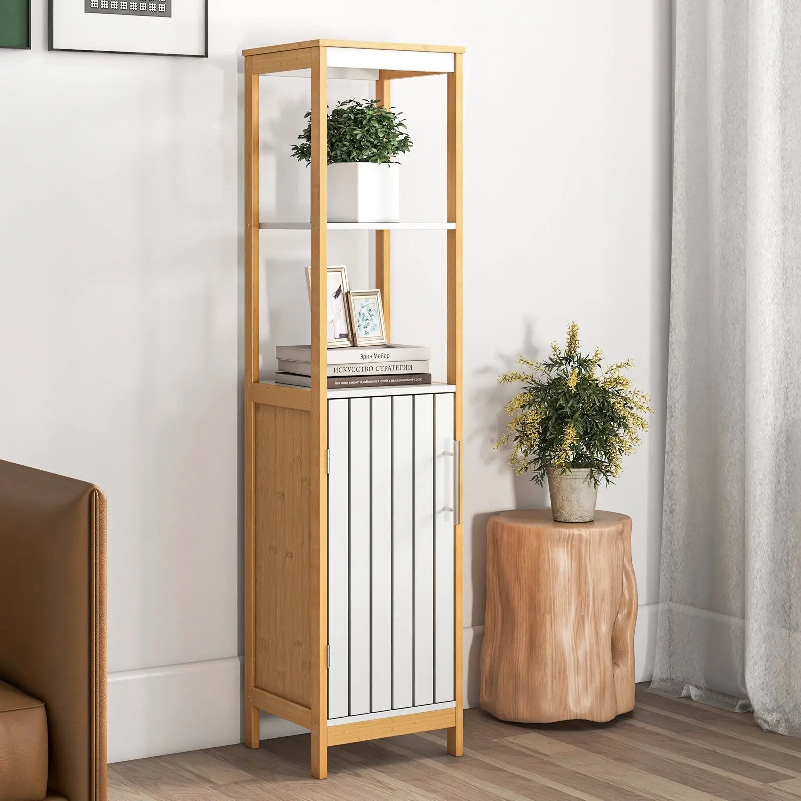 Bathroom Floor Cabinet with Door Shelves Adjustable Shelf-Natural by DirectDeals