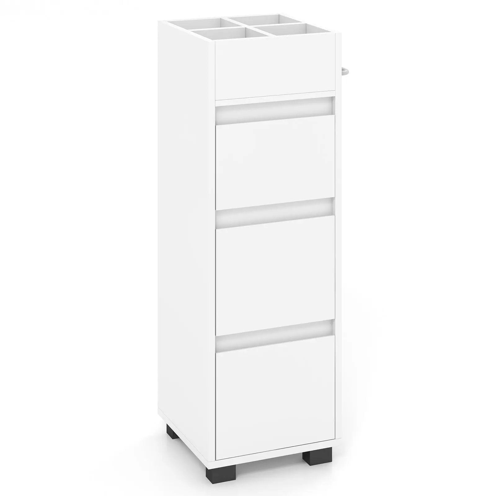 Bathroom Floor Cabinet with 3 Drawers 4 Top Dividers and 1 Towel Rack-White by DirectDeals