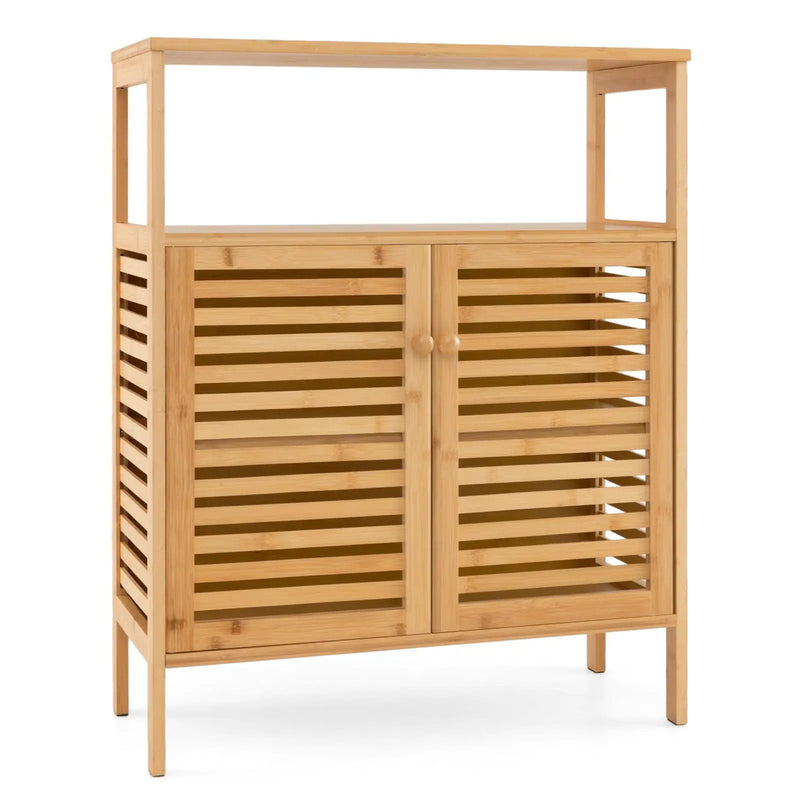 Bamboo Bathroom Floor Storage Cabinet with Shutter Doors-Natural by DirectDeals