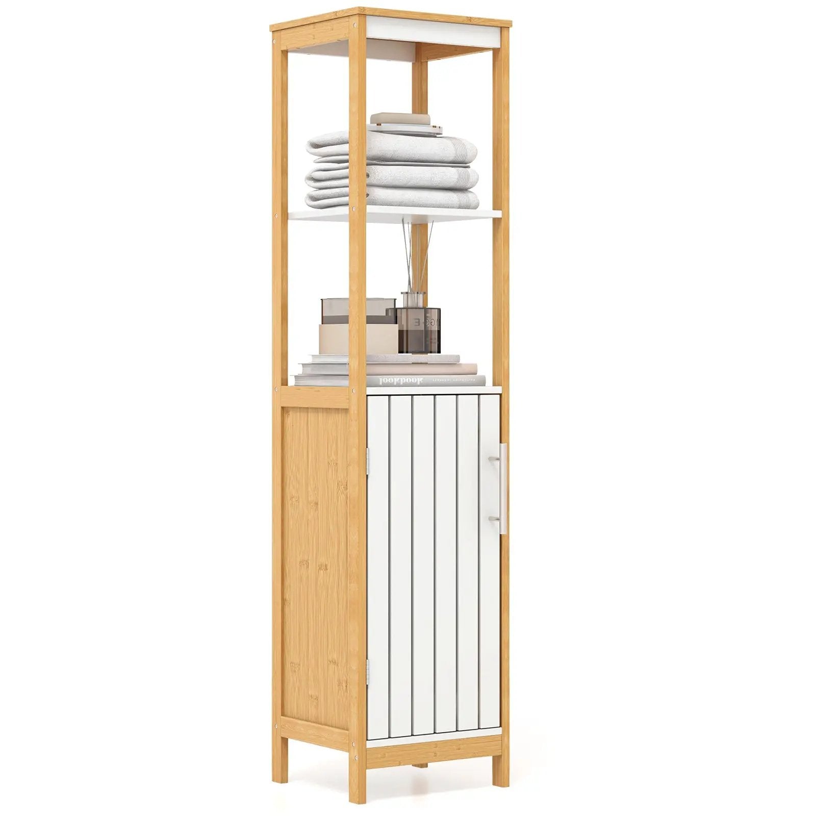 Bathroom Floor Cabinet with Door Shelves Adjustable Shelf-Natural by DirectDeals