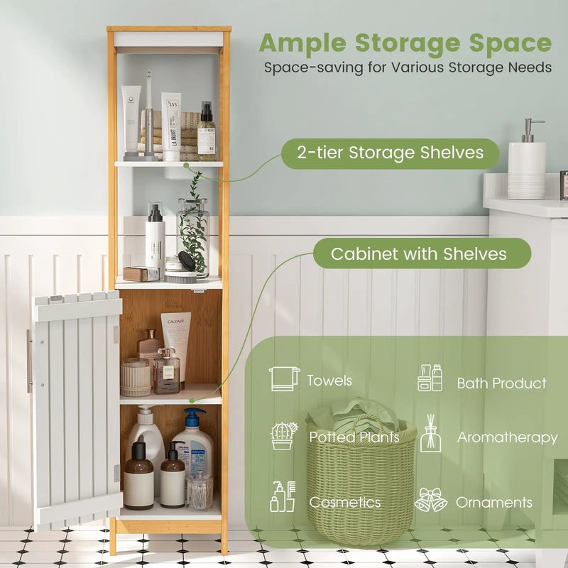 Bathroom Floor Cabinet with Door Shelves Adjustable Shelf-Natural by DirectDeals
