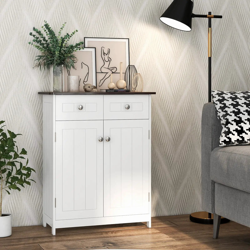Freestanding Bathroom Floor Cabinet Storage Organizer with 2 Drawers-White by DirectDeals