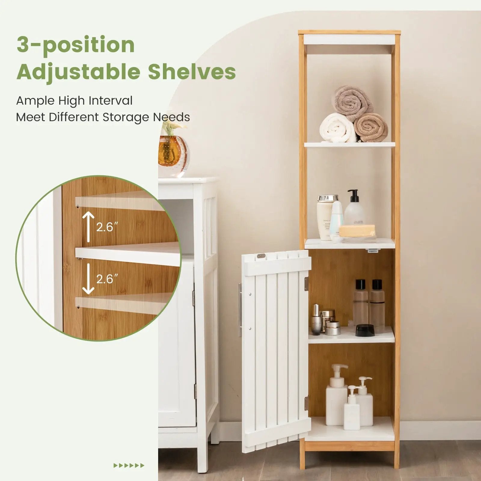 Bathroom Floor Cabinet with Door Shelves Adjustable Shelf-Natural by DirectDeals