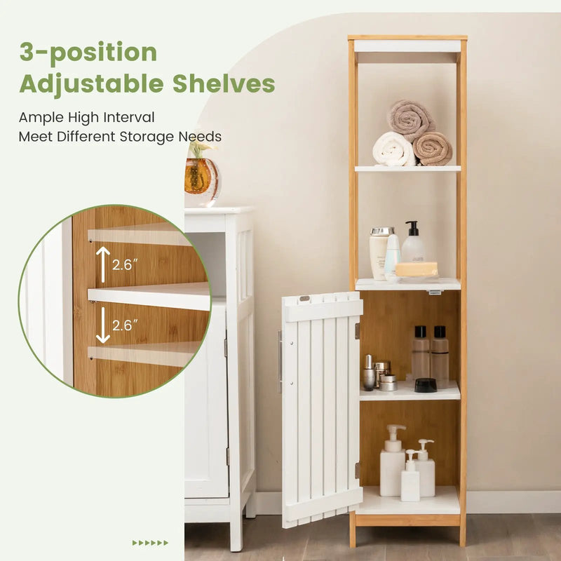 Bathroom Floor Cabinet with Door Shelves Adjustable Shelf-Natural by DirectDeals