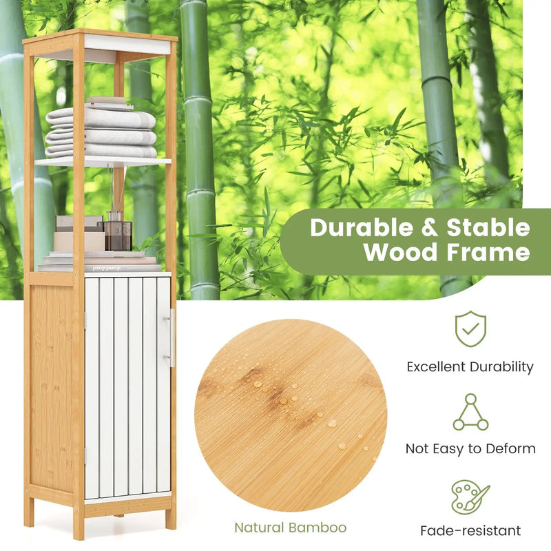 Bathroom Floor Cabinet with Door Shelves Adjustable Shelf-Natural by DirectDeals