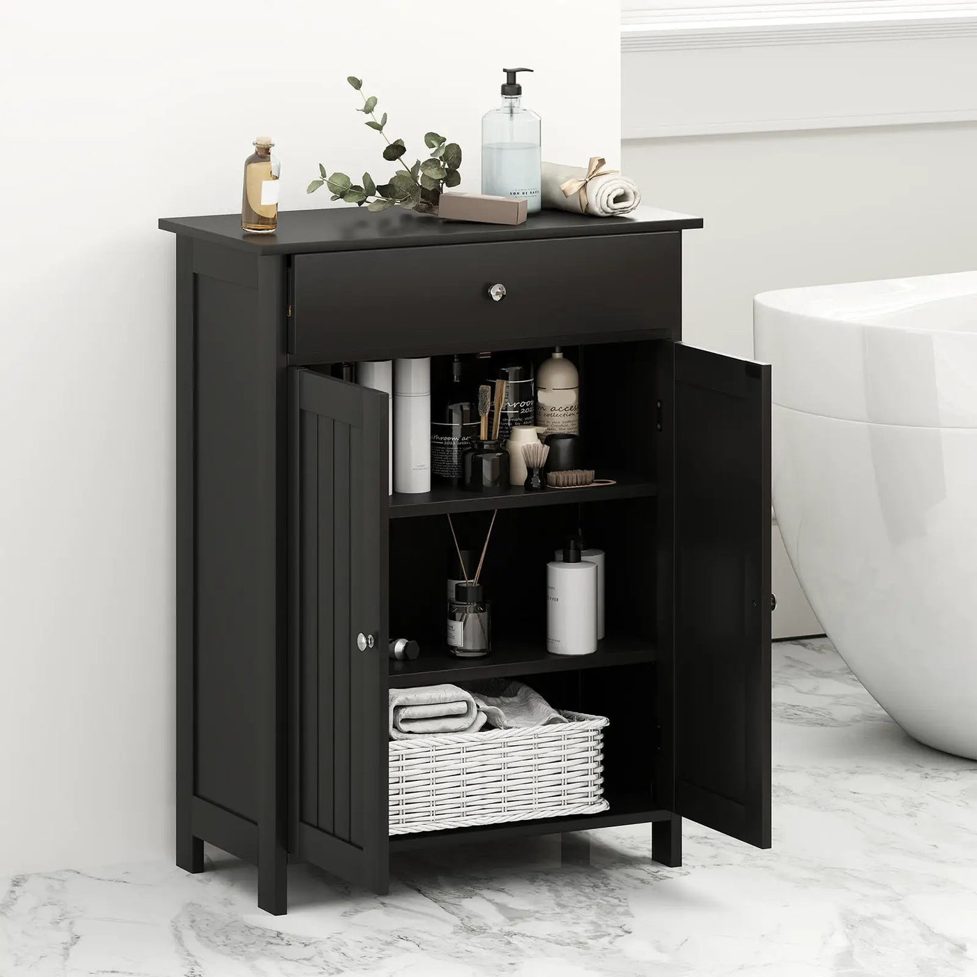 Bathroom Floor Cabinet Freestanding Storage Organizer with 2 Doors by DirectDeals