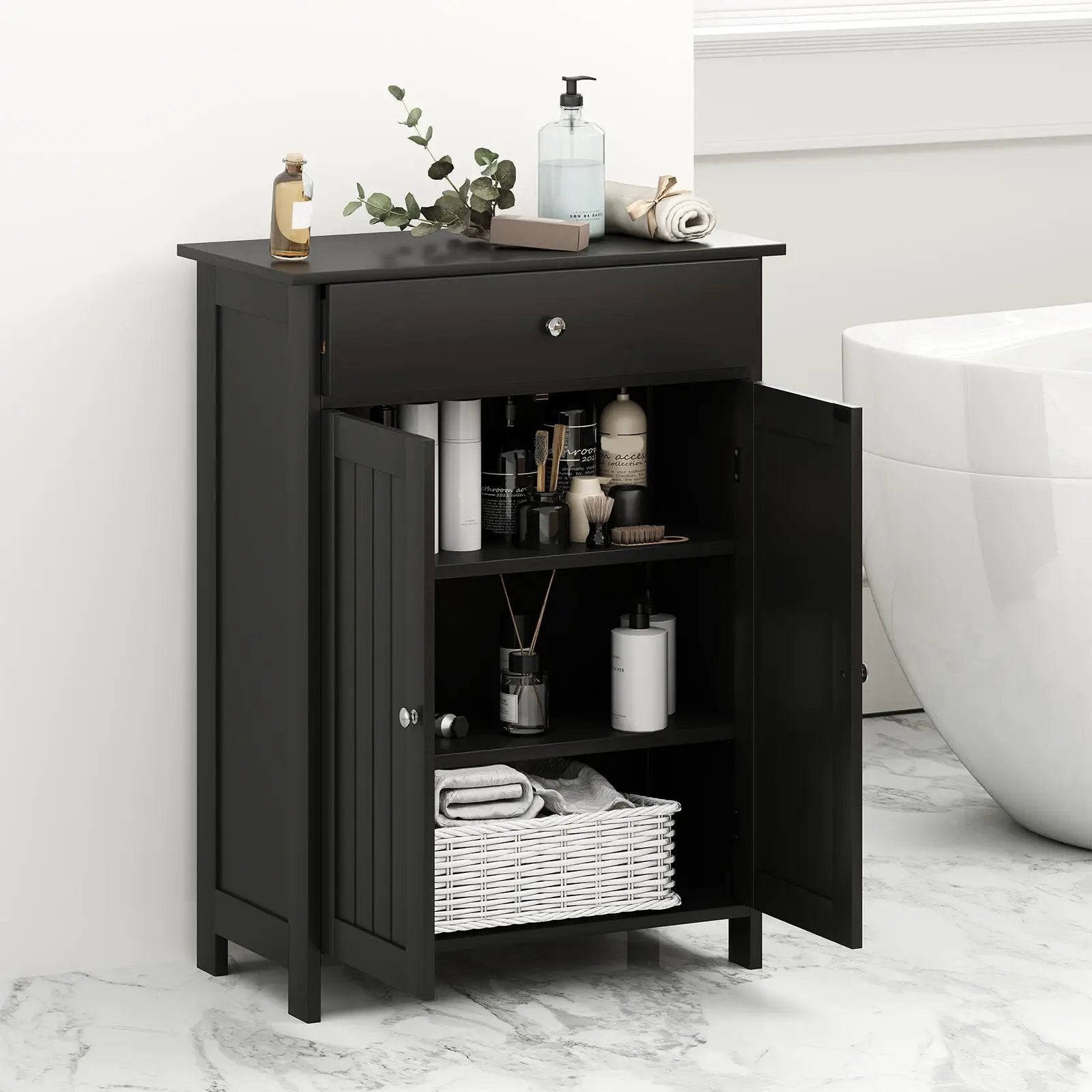 Bathroom Floor Cabinet Freestanding Storage Organizer with 2 Doors by DirectDeals
