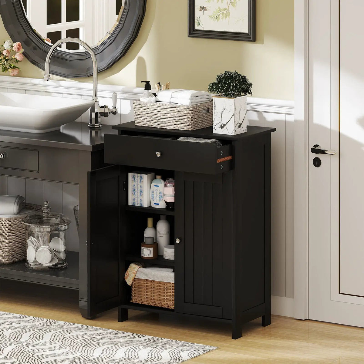 Bathroom Floor Cabinet Freestanding Storage Organizer with 2 Doors by DirectDeals
