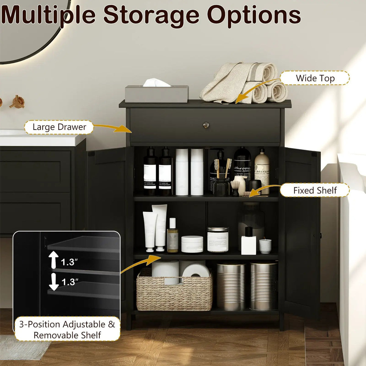 Bathroom Floor Cabinet Freestanding Storage Organizer with 2 Doors by DirectDeals