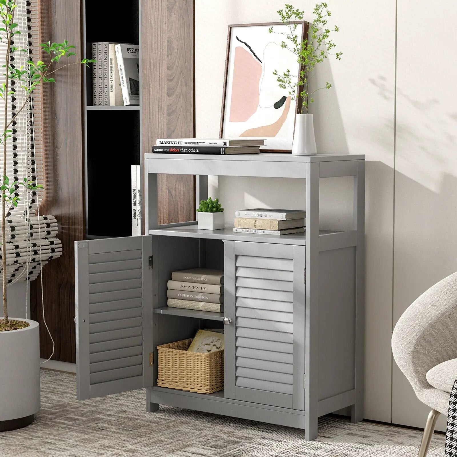 Freestanding Bathroom Floor Cabinet with Double Shutter Doors by DirectDeals