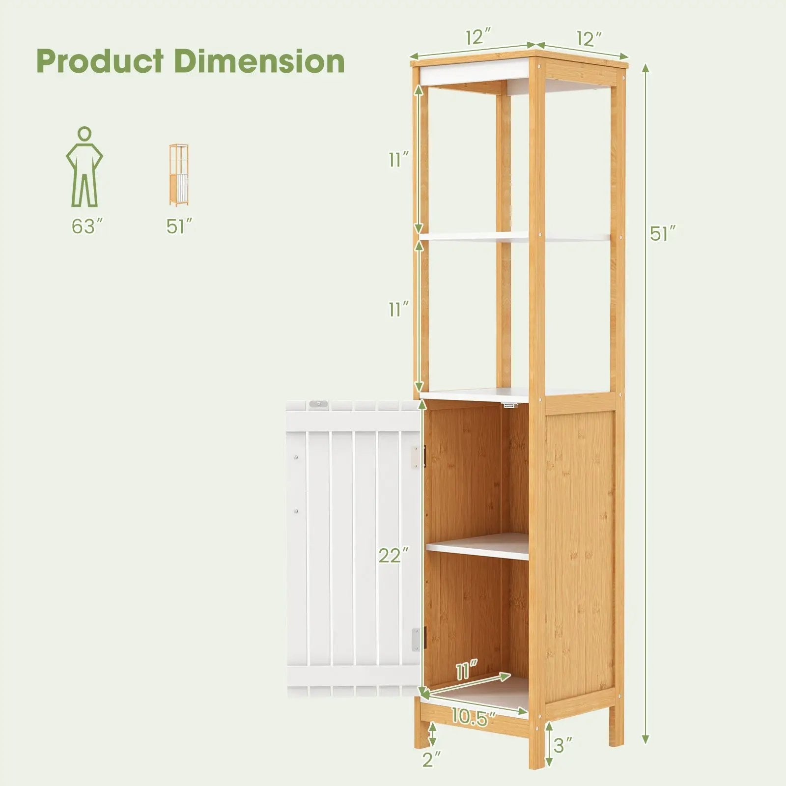 Bathroom Floor Cabinet with Door Shelves Adjustable Shelf-Natural by DirectDeals