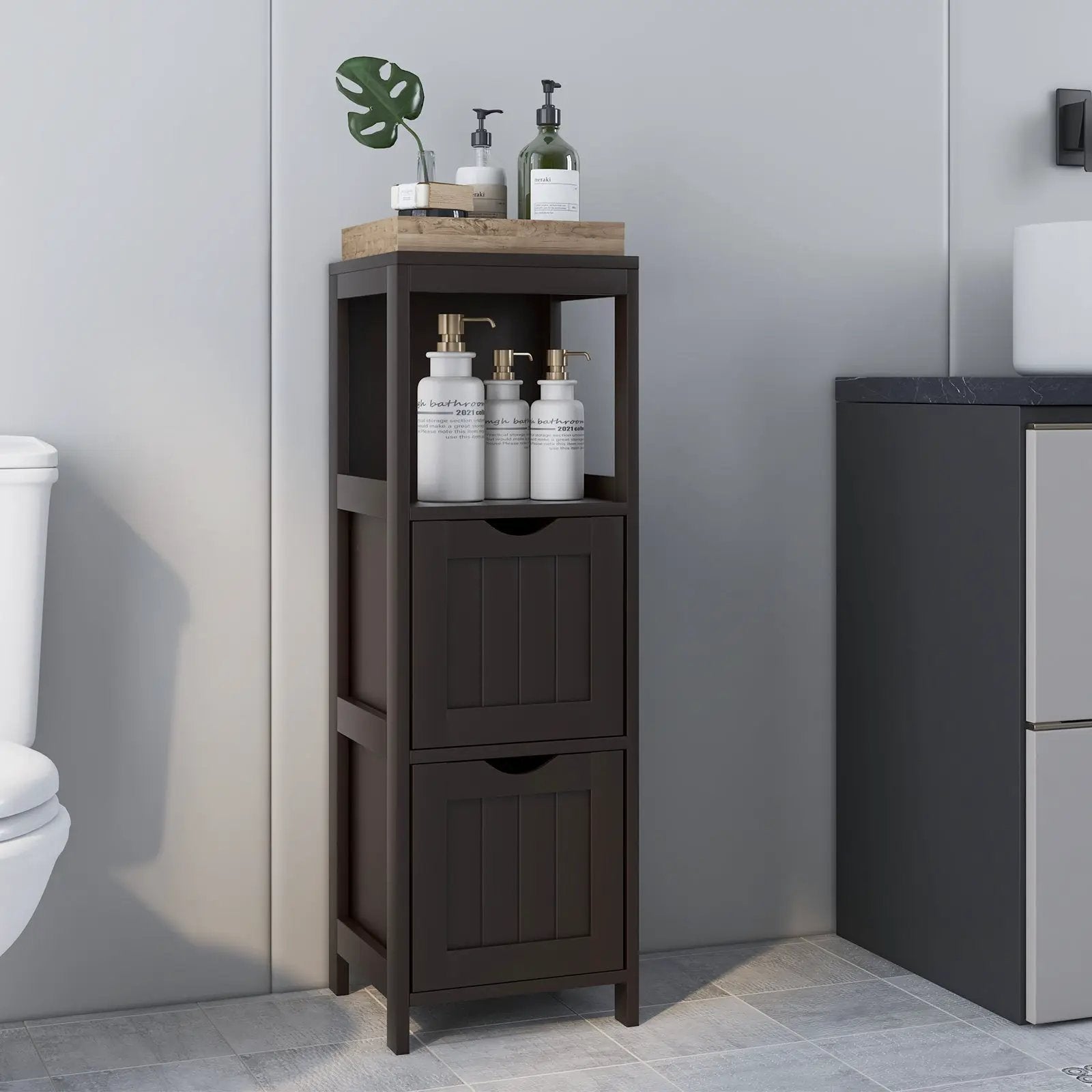 Wooden Bathroom Floor Cabinet with Removable Drawers-Brown by DirectDeals