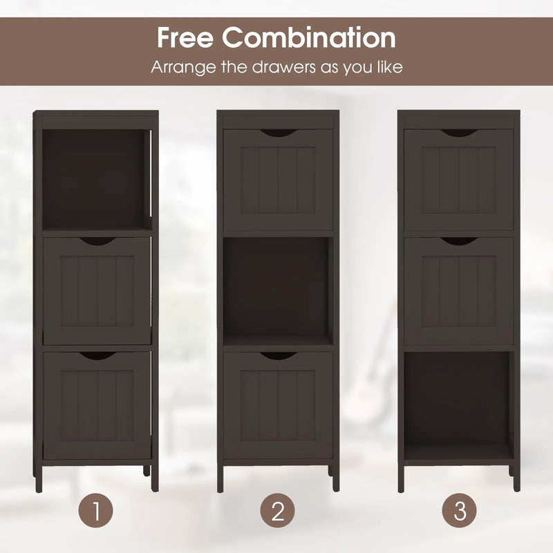 Wooden Bathroom Floor Cabinet with Removable Drawers-Brown by DirectDeals