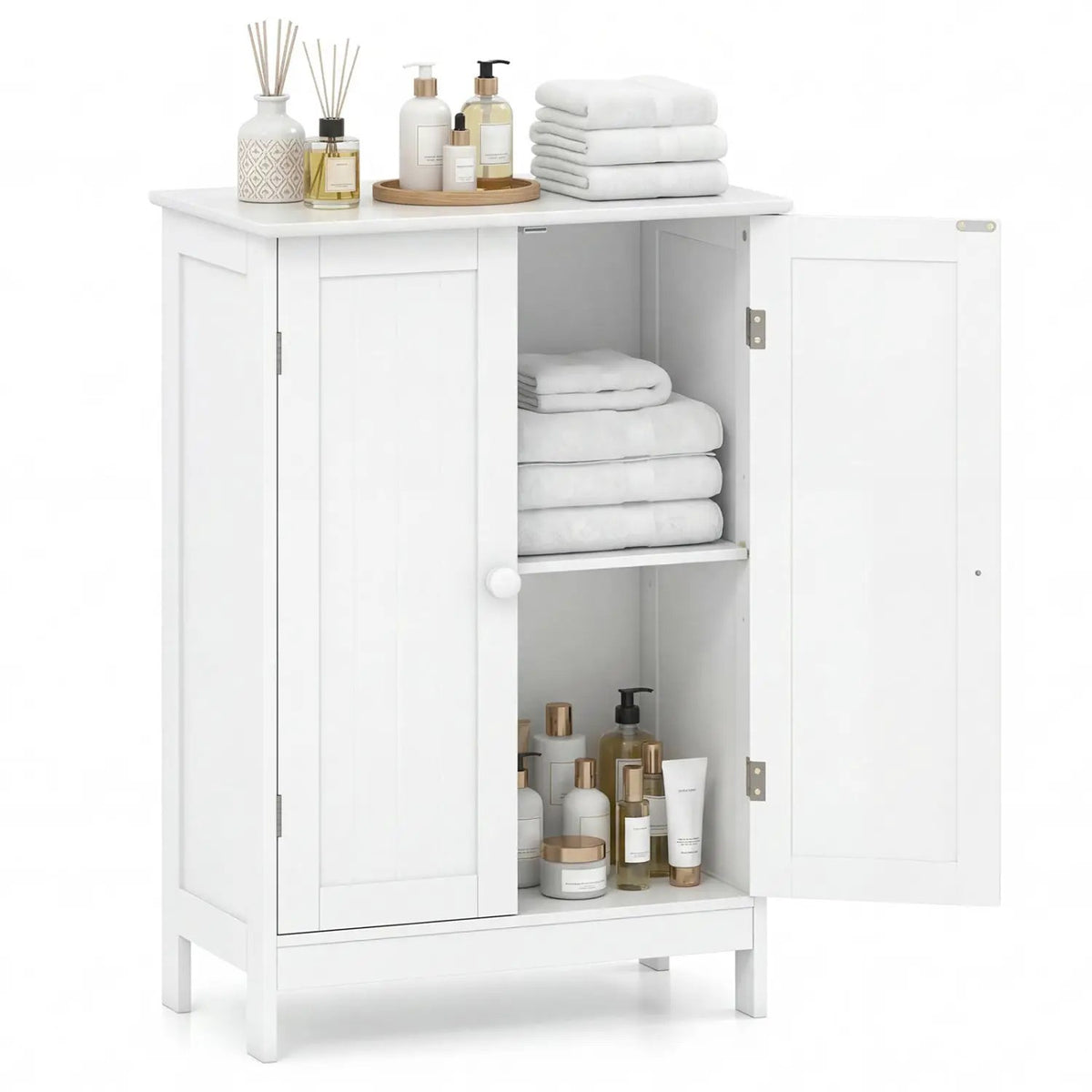 Bathroom Floor Storage Double Door Cupboard Cabinet by DirectDeals