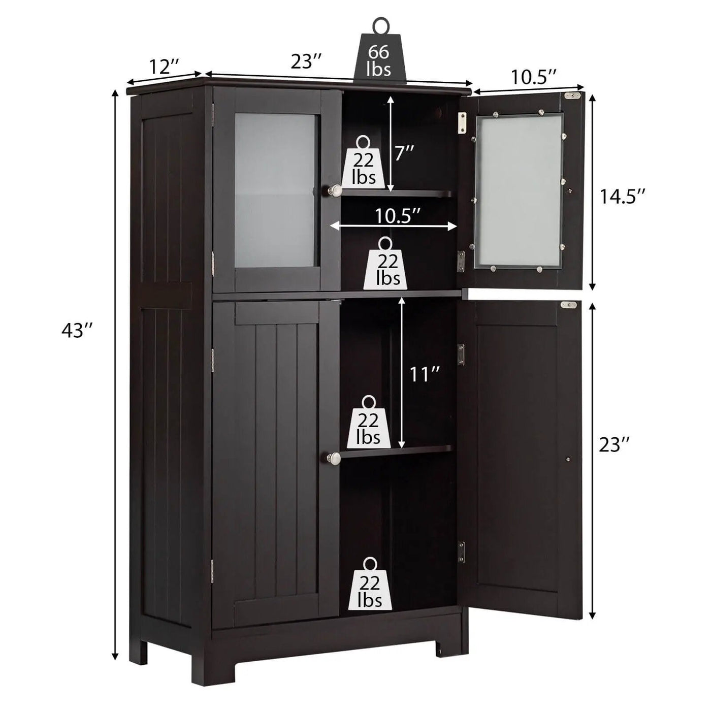 Bathroom Floor Storage Locker Kitchen Cabinet with Doors and Adjustable Shelf by DirectDeals