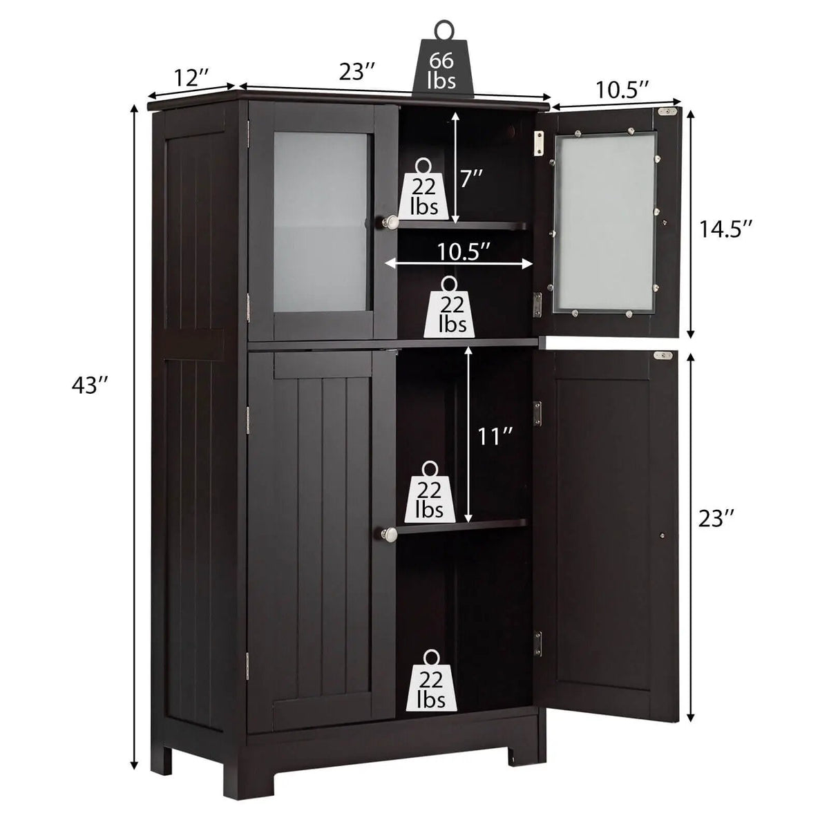 Bathroom Floor Storage Locker Kitchen Cabinet with Doors and Adjustable Shelf by DirectDeals