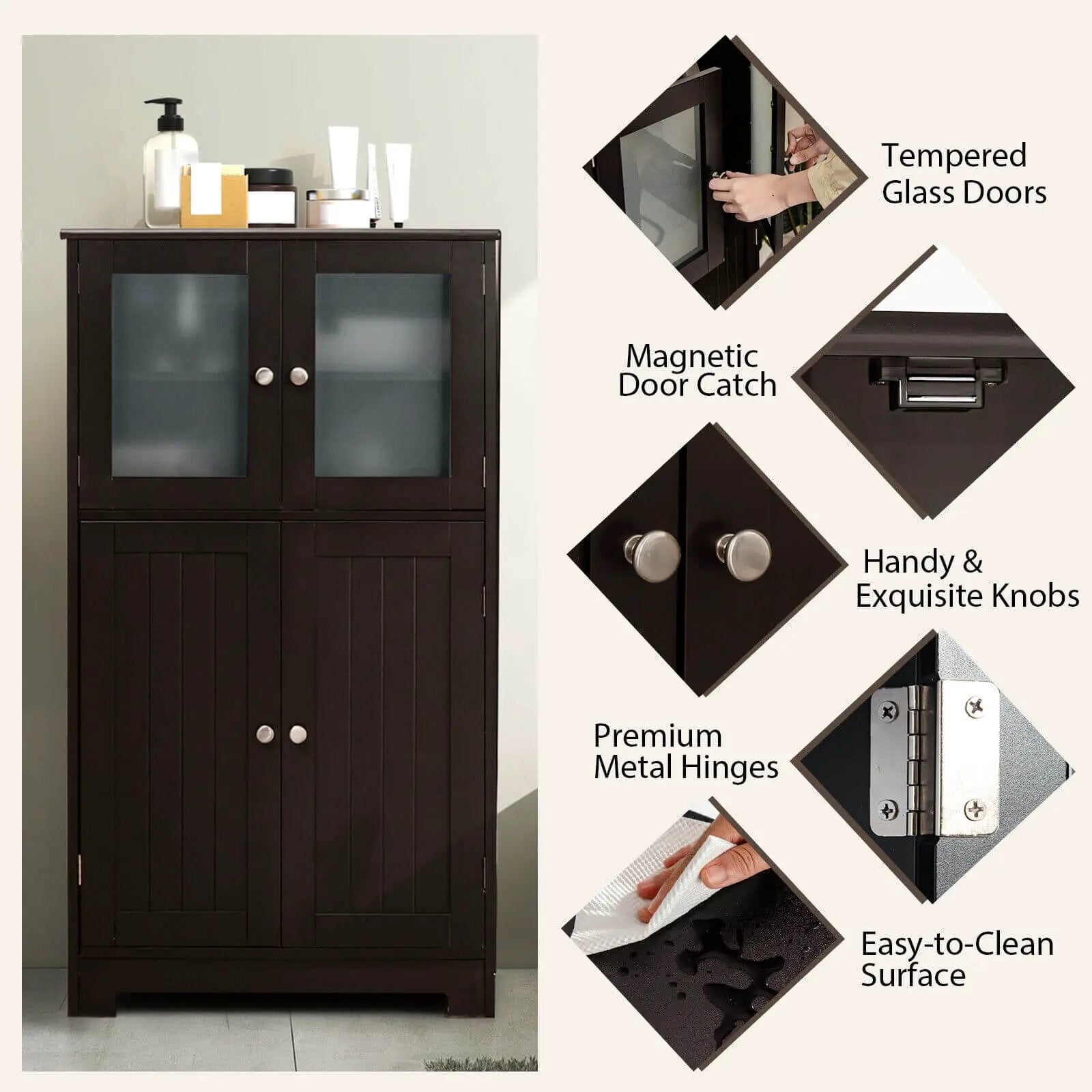 Bathroom Floor Storage Locker Kitchen Cabinet with Doors and Adjustable Shelf by DirectDeals