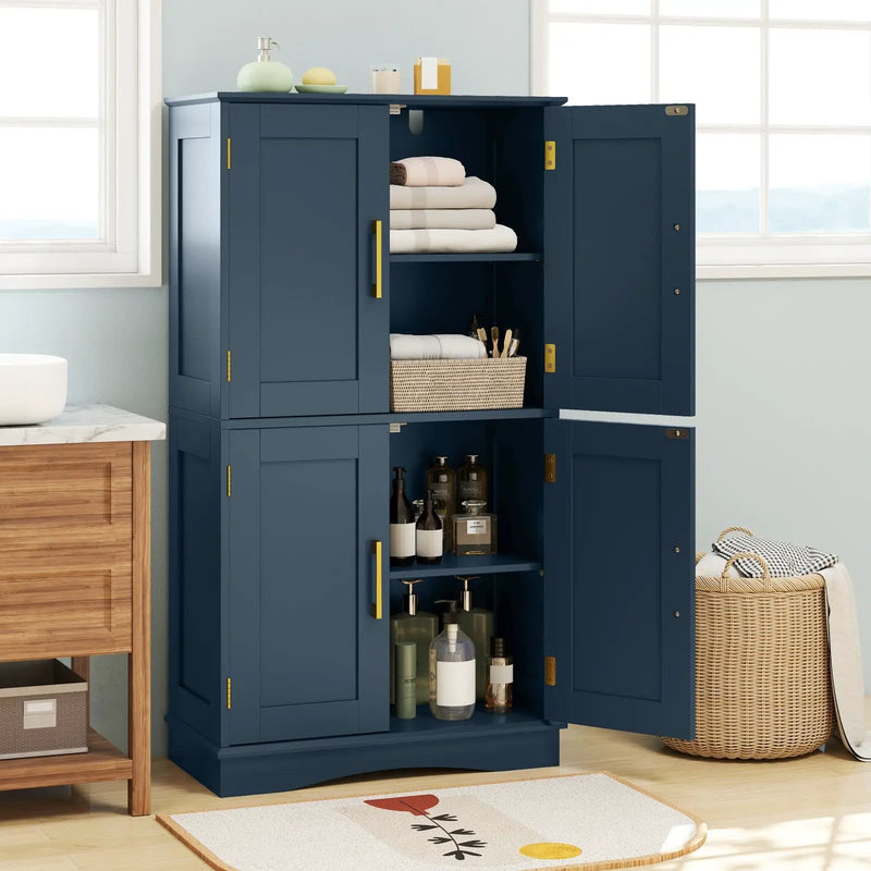 Bathroom Floor Storage Cabinet with 4 Doors and 2 Adjustable Shelves-Blue by DirectDeals