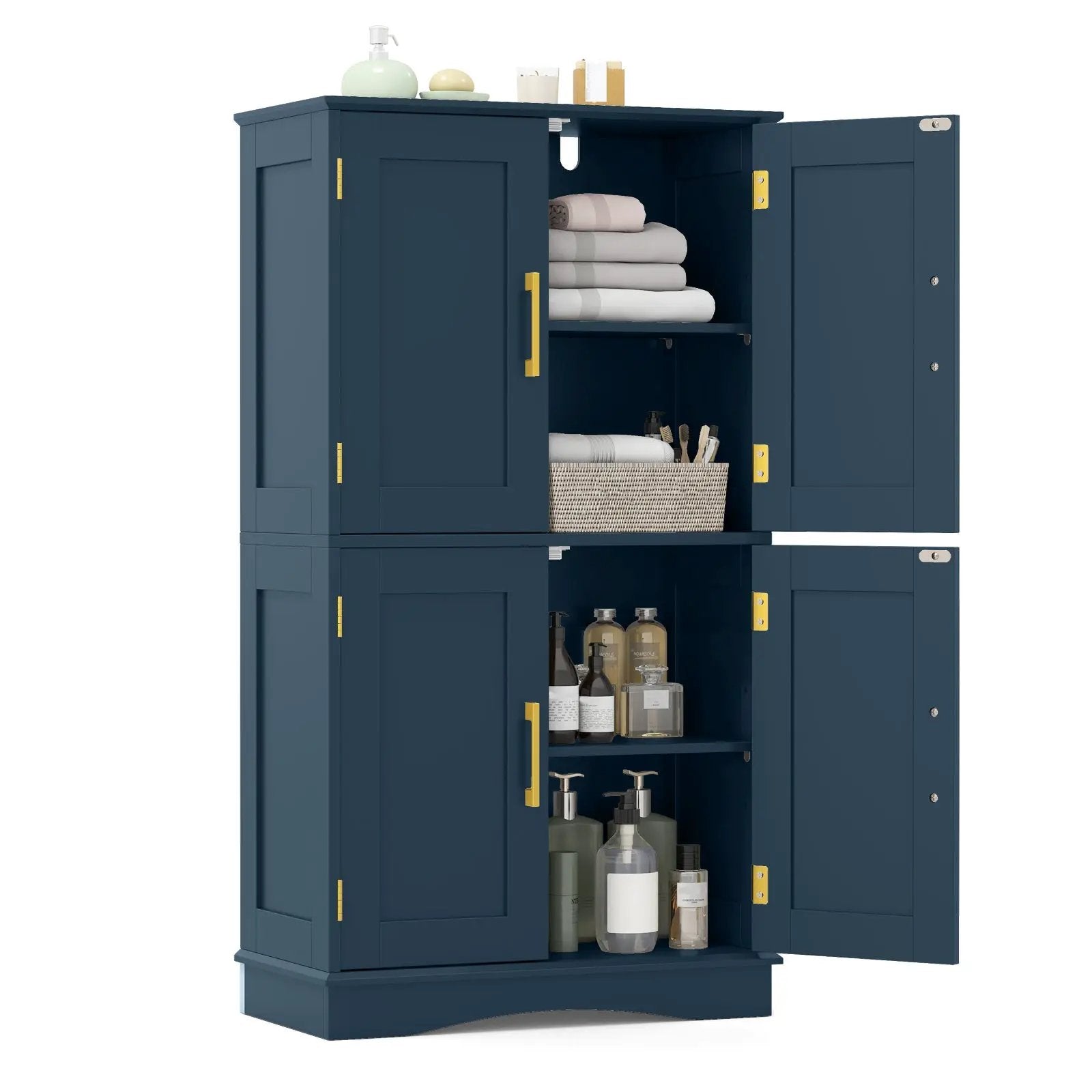Bathroom Floor Storage Cabinet with 4 Doors and 2 Adjustable Shelves-Blue by DirectDeals