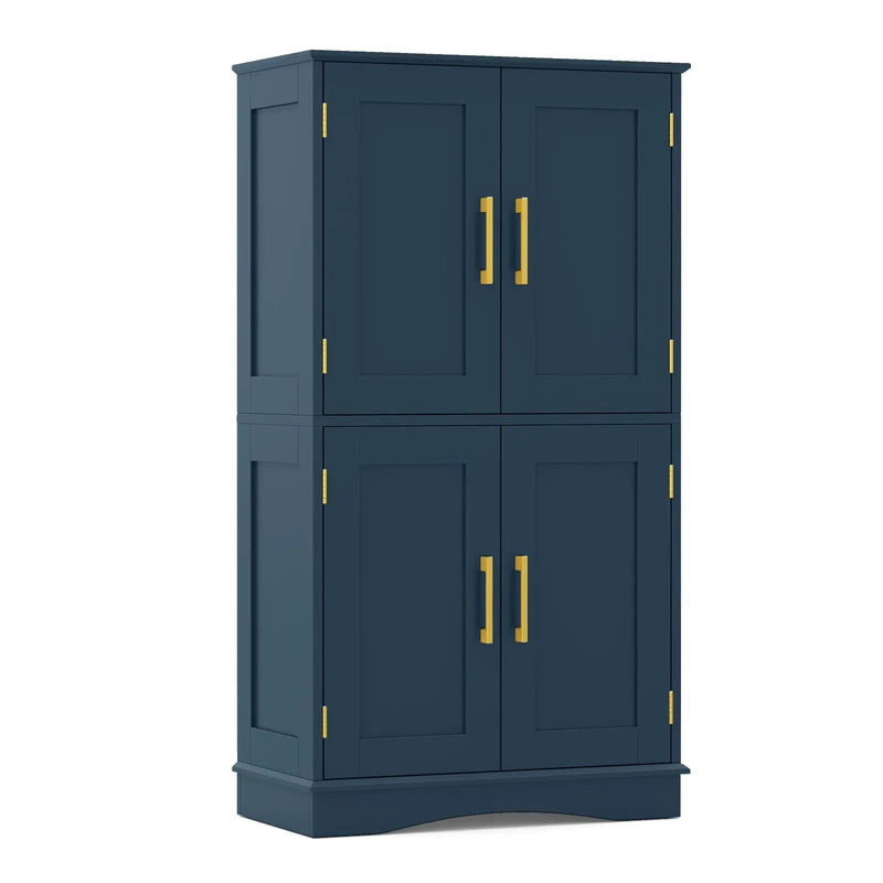 Bathroom Floor Storage Cabinet with 4 Doors and 2 Adjustable Shelves-Blue by DirectDeals