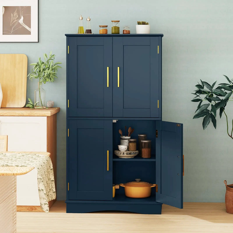 Bathroom Floor Storage Cabinet with 4 Doors and 2 Adjustable Shelves-Blue by DirectDeals