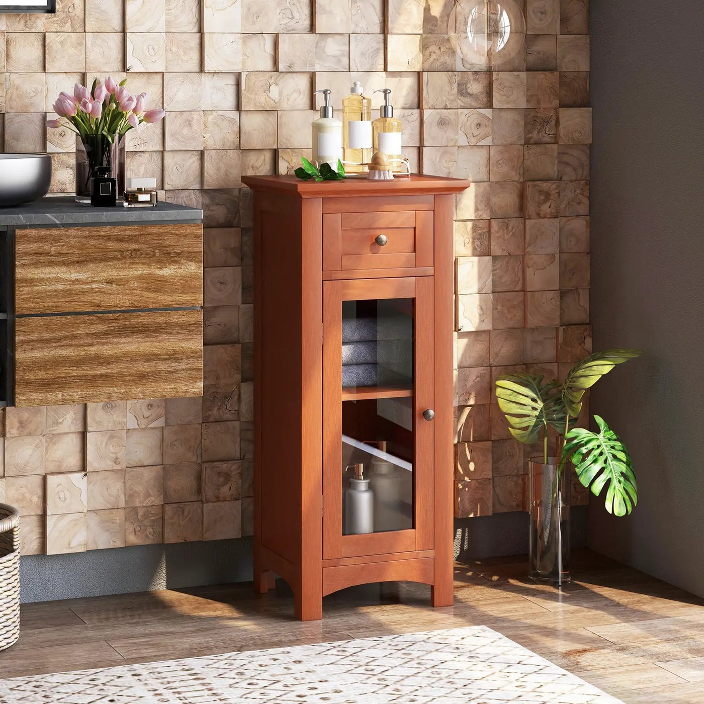 Bathroom Freestanding Storage Cabinet with Single Glass Door by DirectDeals