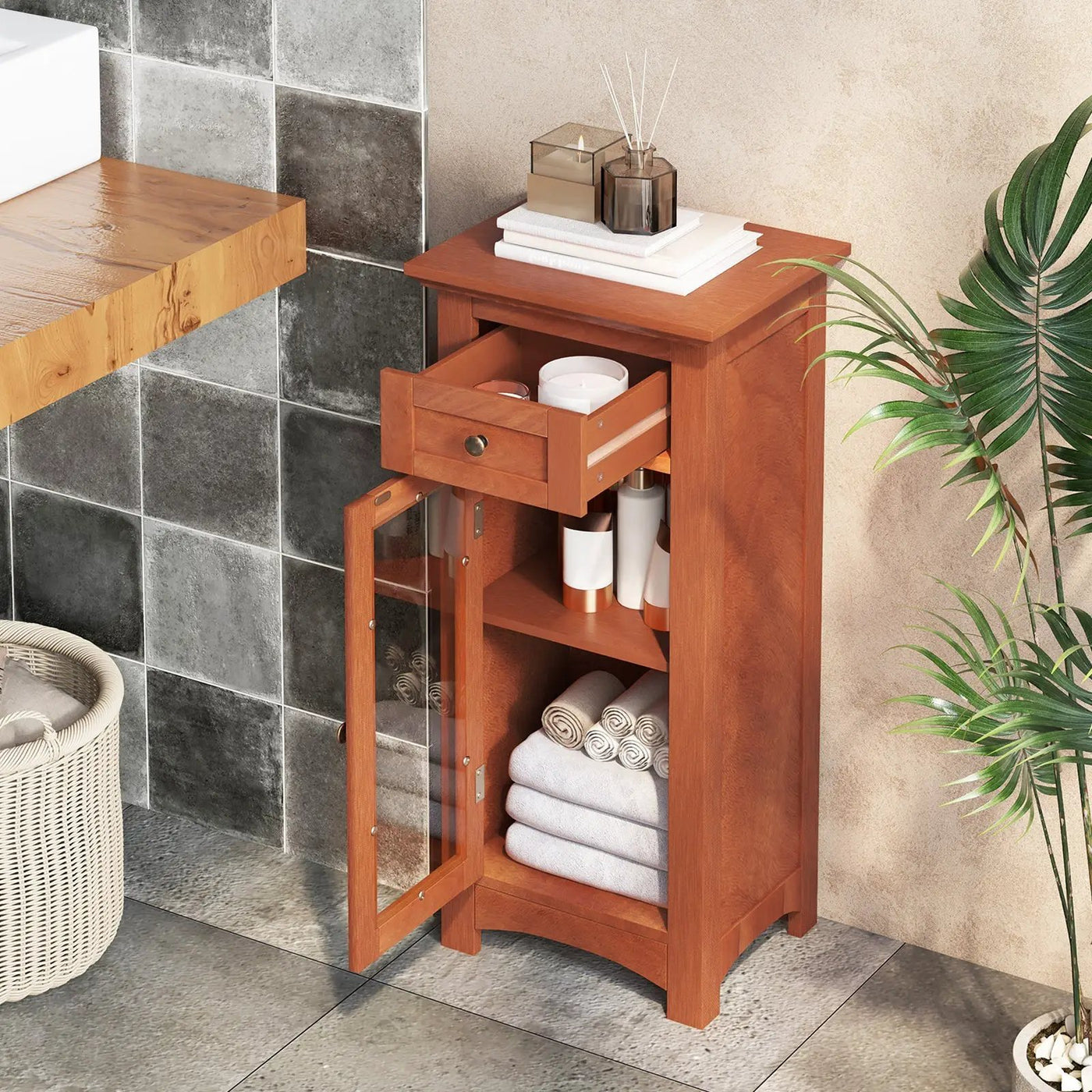 Bathroom Freestanding Storage Cabinet with Single Glass Door by DirectDeals