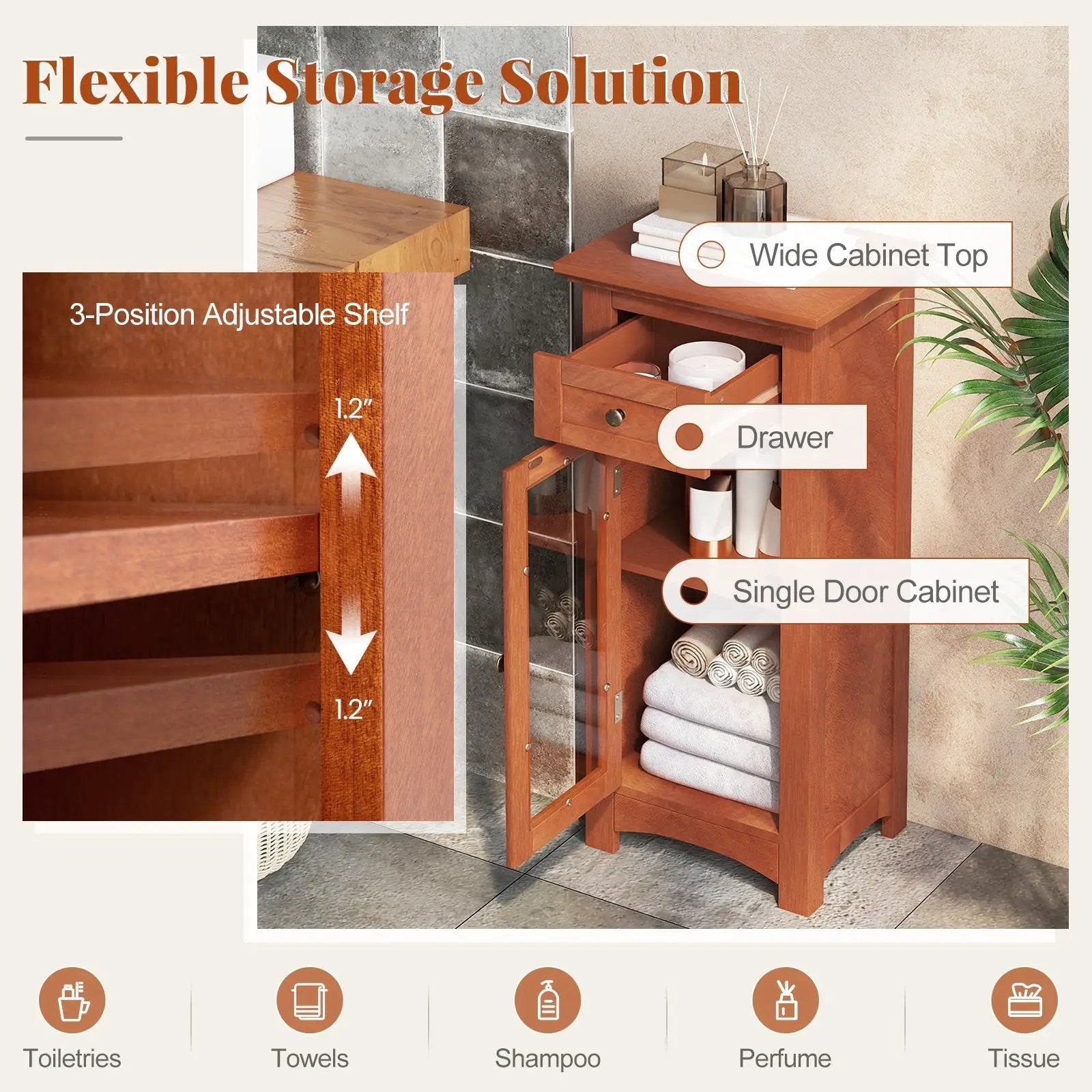 Bathroom Freestanding Storage Cabinet with Single Glass Door by DirectDeals