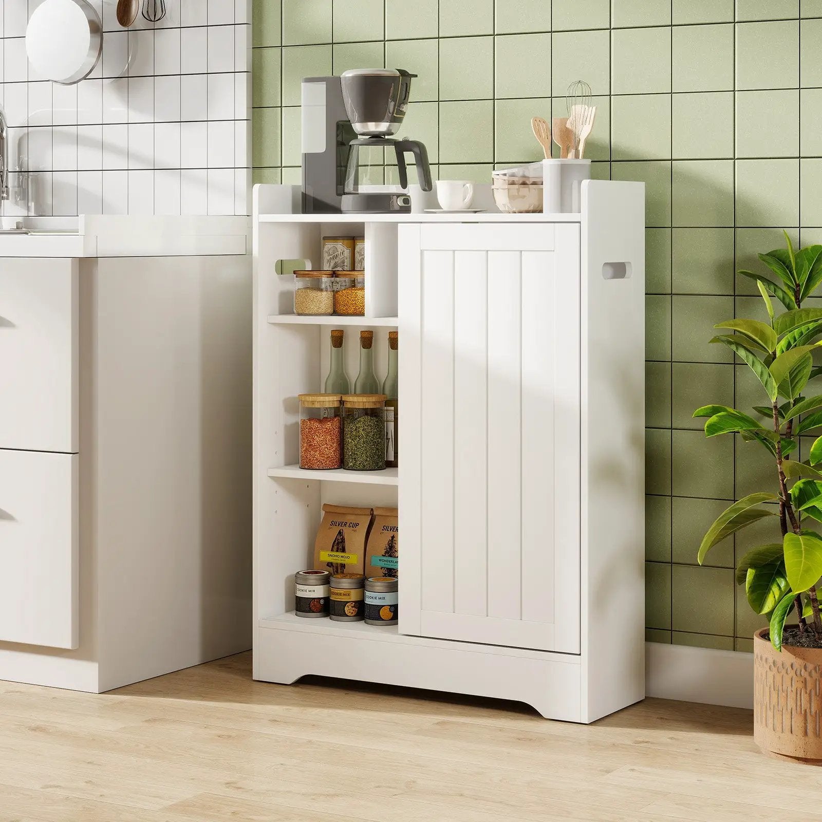 Bathroom Storage Cabinet Slim Floor Cabinet with Toilet Paper Holders-White by DirectDeals