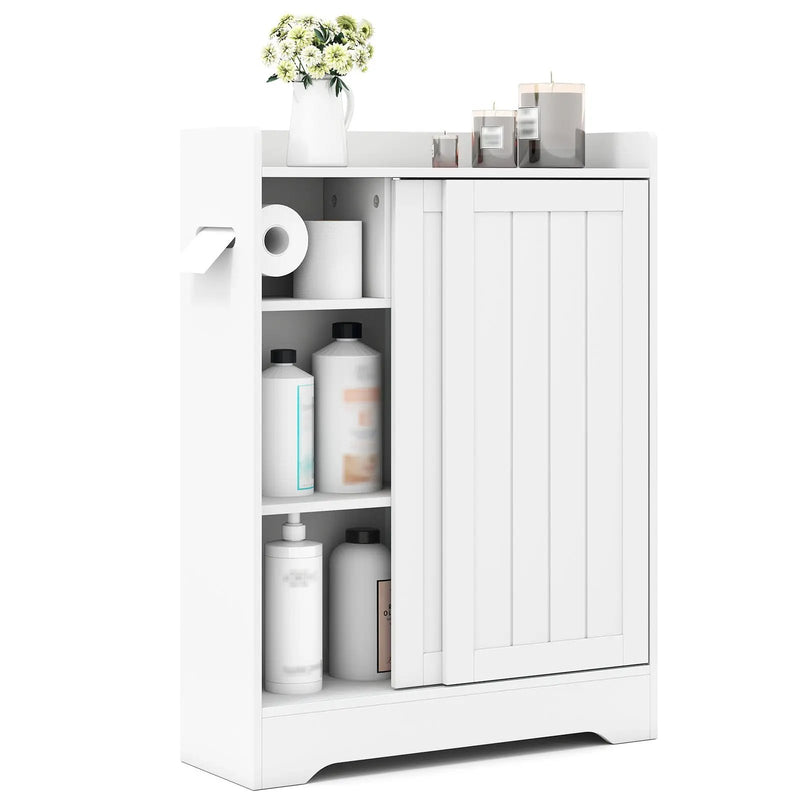 Bathroom Storage Cabinet Slim Floor Cabinet with Toilet Paper Holders-White by DirectDeals